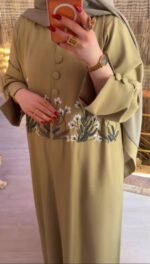 Abaya Harmonie Chic | Vert et Beige - Image 5